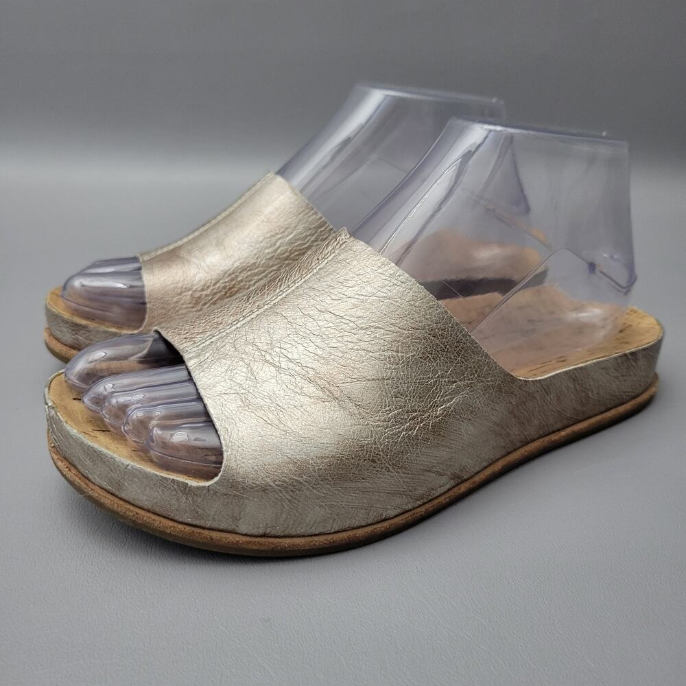 Kork Ease Tutsi Sandals Womens 7/38 Metallic Leather Slip On Slides Cork Shoe